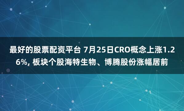 最好的股票配资平台 7月25日CRO概念上涨1.26%, 板块个股海特生物、博腾股份涨幅居前